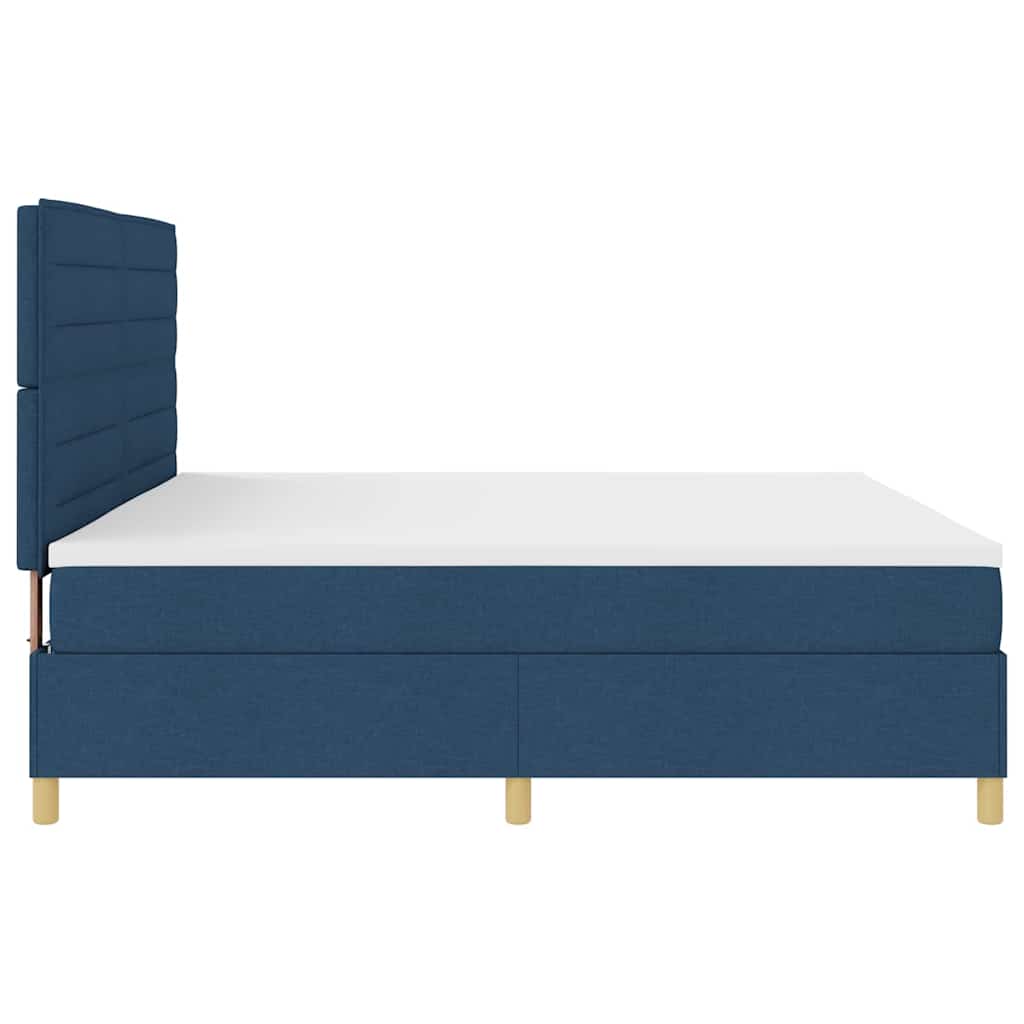 Lit à ressorts avec tête de lit – Bleu tissu – 200 x 200 cm