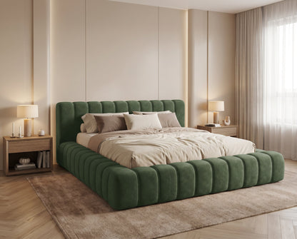 Lit coffre Inferno à tête de lit matelassée – Vert forêt