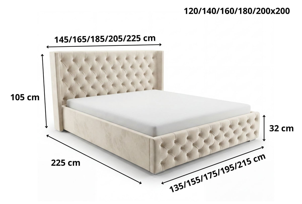 Lit coffre capitonné Chester à oreilles – Crème
