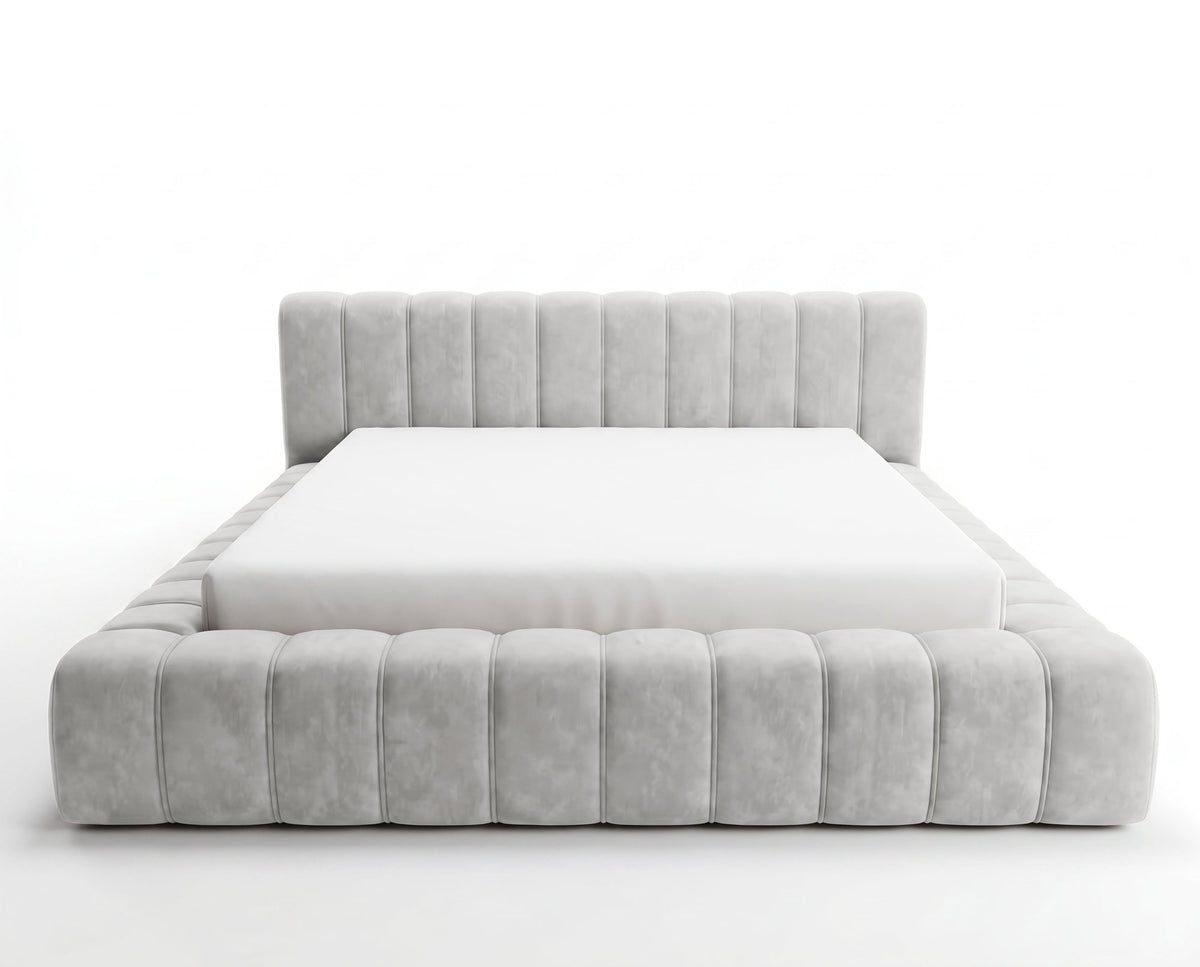 Lit coffre Inferno à tête de lit matelassée – Gris perle