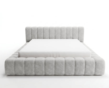 Lit coffre Inferno à tête de lit matelassée – Gris perle