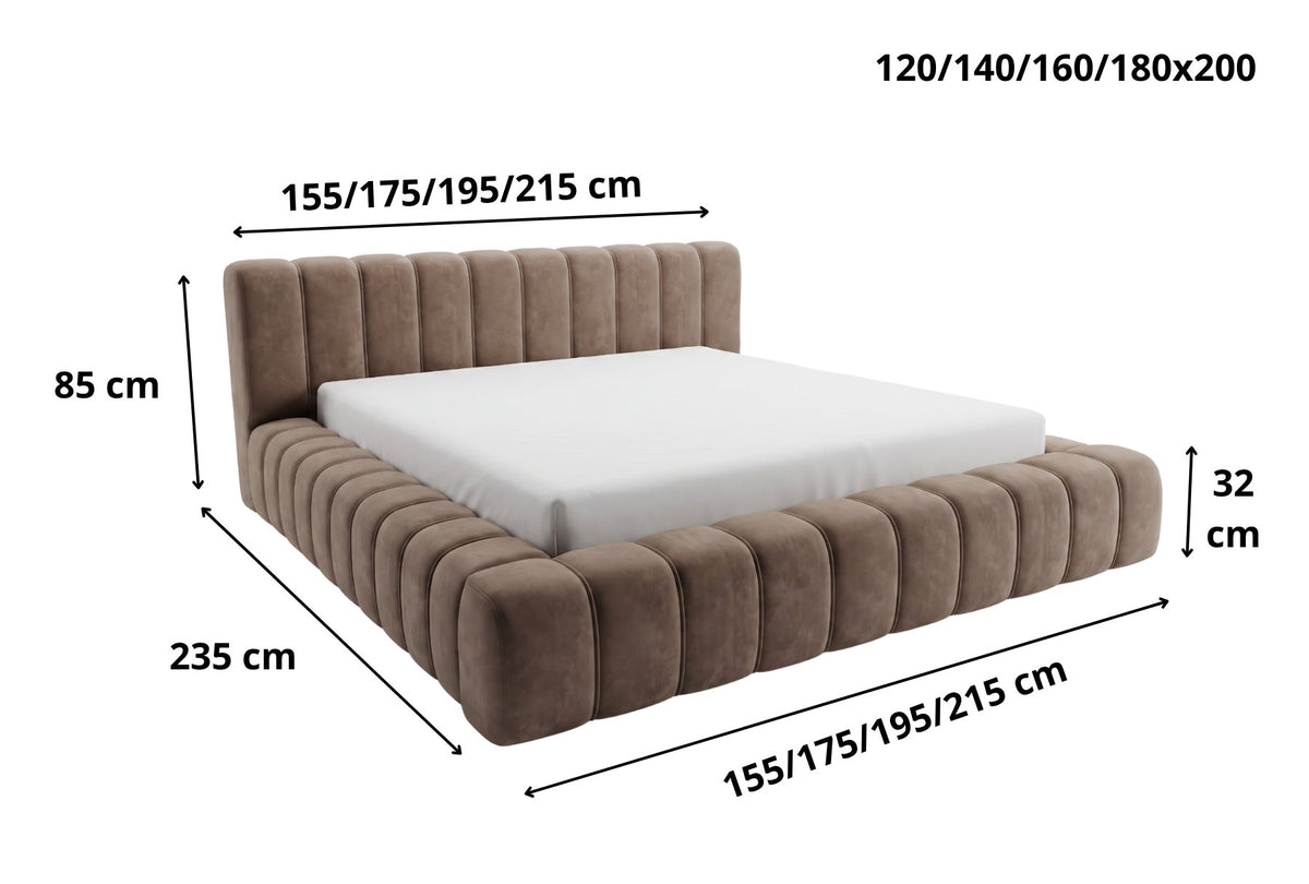 Lit coffre Inferno à tête de lit matelassée – dimensions