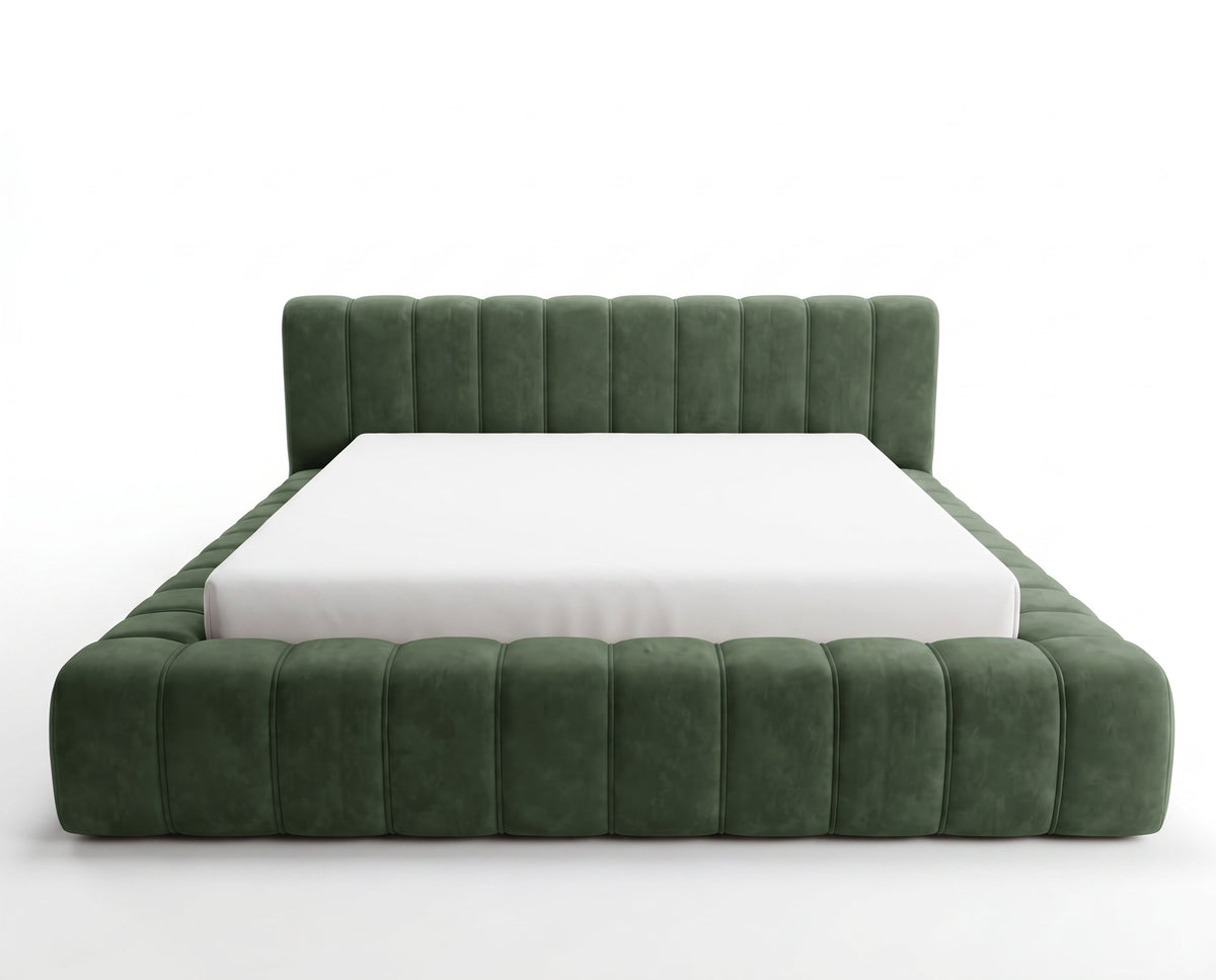 Lit coffre Inferno à tête de lit matelassée – Vert forêt