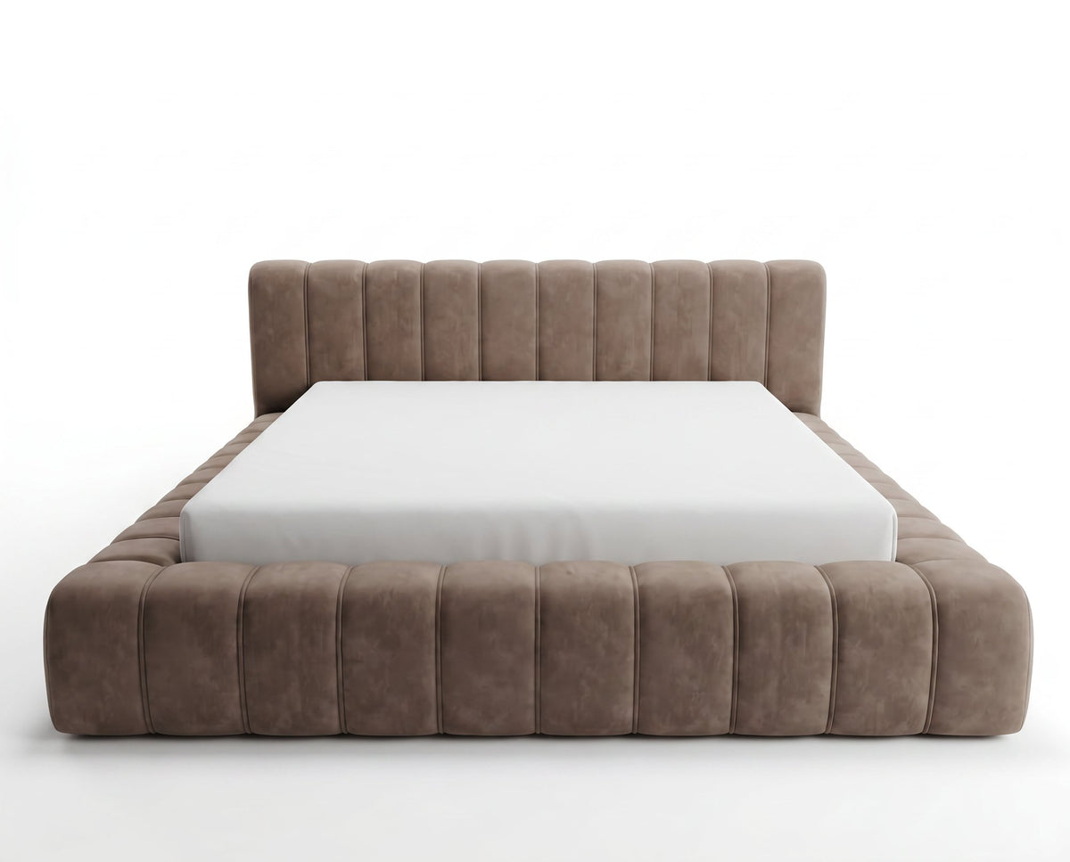 Lit coffre Inferno à tête de lit matelassée – Taupe