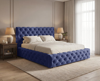 Lit coffre capitonné Victoria en velours – Bleu nuit