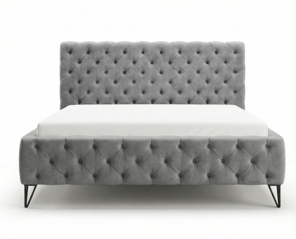 Lit capitonné Desire sur pieds en métal – Gris