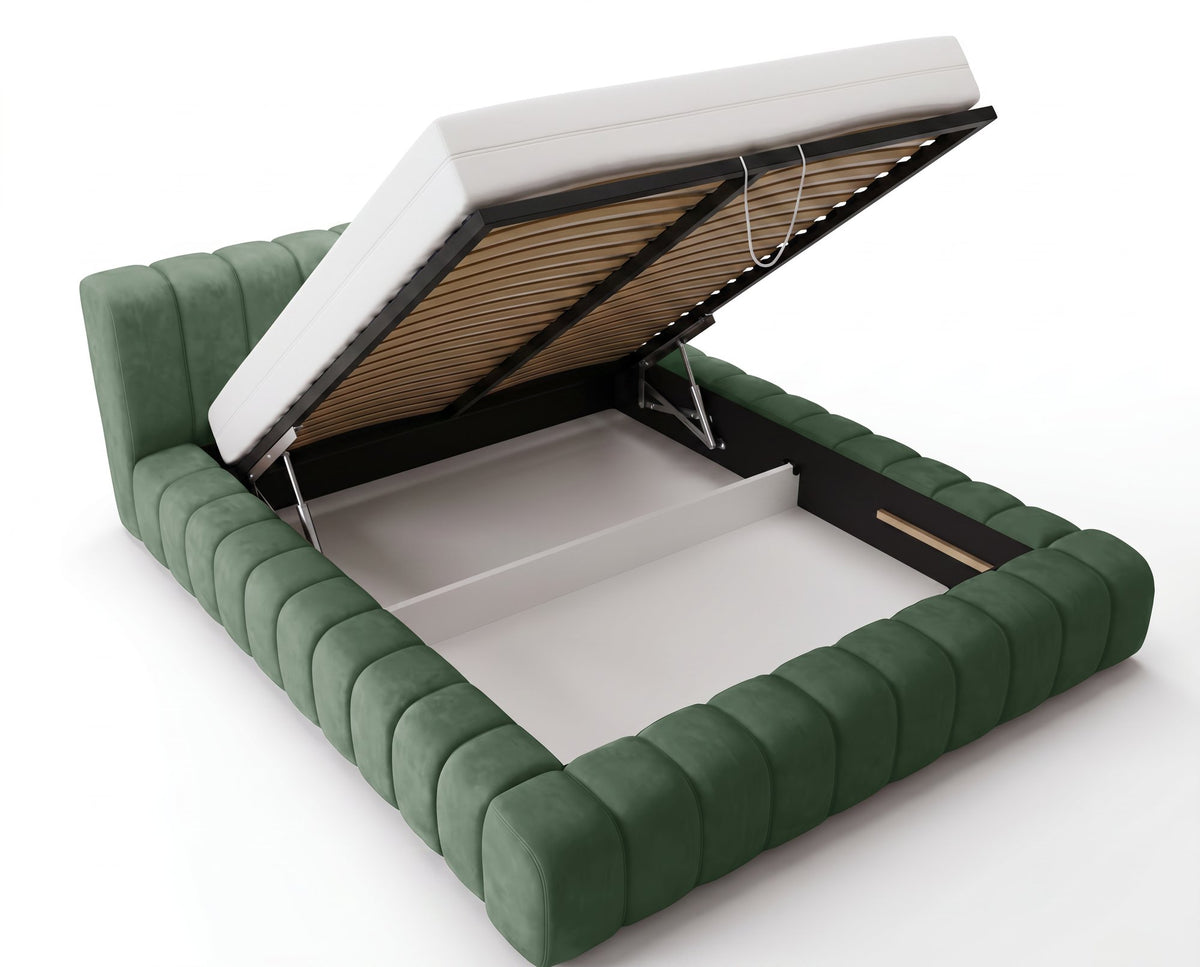 Lit coffre Inferno à tête de lit matelassée – Vert forêt