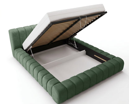 Lit coffre Inferno à tête de lit matelassée – Vert forêt