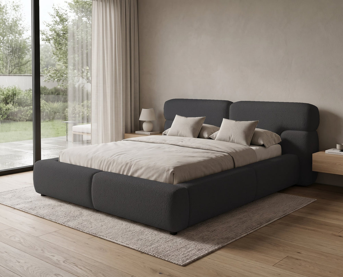Lit coffre Luneo à tête de lit arrondie – Anthracite