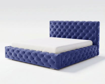 Lit coffre capitonné Victoria en velours – Bleu nuit