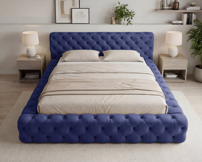 Lit coffre capitonné Winston en velours – Bleu nuit