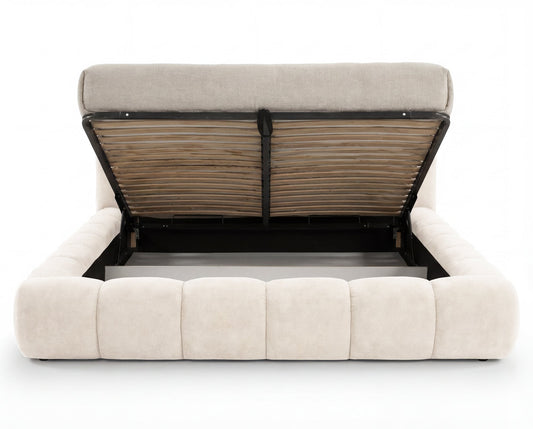 Lit coffre Dream à boudins matelassés – Crème