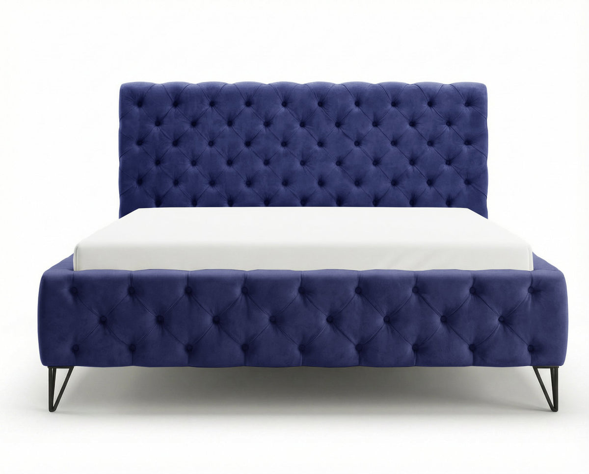 Lit capitonné Desire sur pieds en métal – Bleu nuit