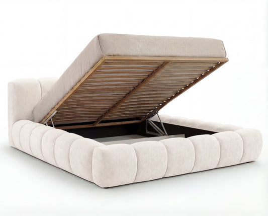 Lit coffre Dream à boudins matelassés – Crème