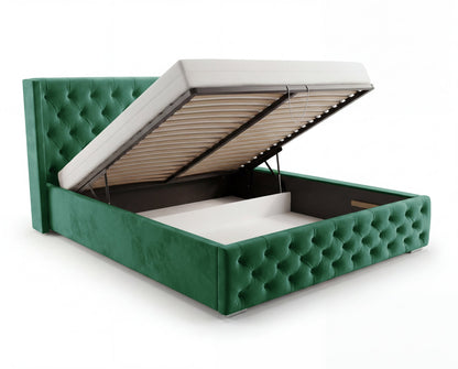 Lit coffre capitonné Chester à oreilles – Vert émeraude