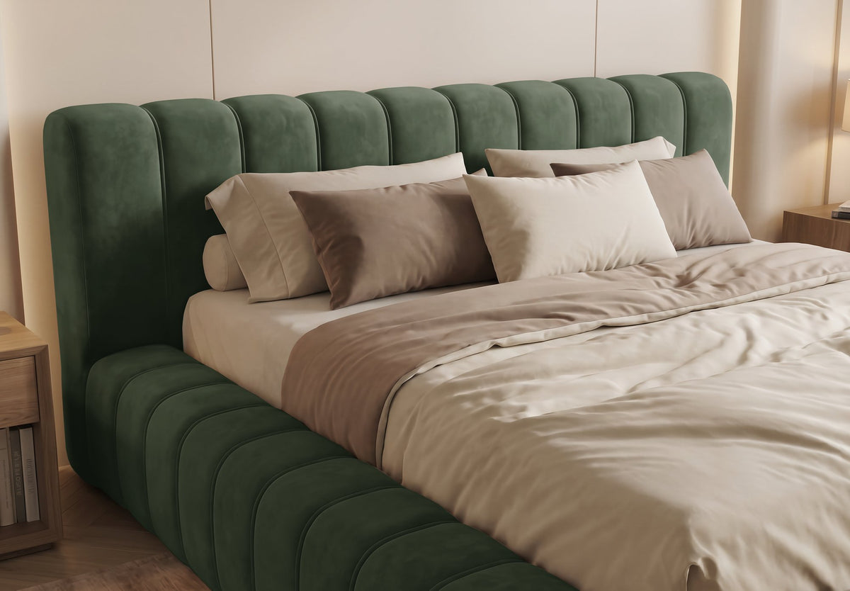 Lit coffre Inferno à tête de lit matelassée – Vert forêt