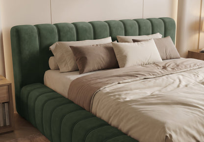 Lit coffre Inferno à tête de lit matelassée – Vert forêt