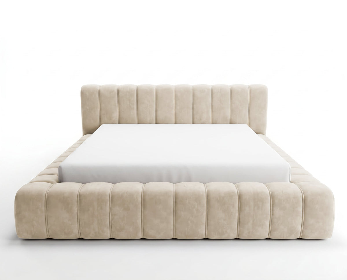 Lit coffre Inferno à tête de lit matelassée – Beige