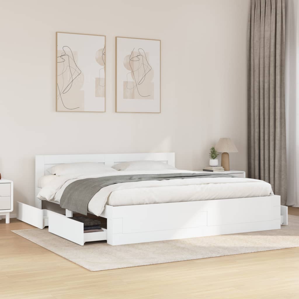 Cadre de lit avec tête de lit – Blanc – 200 x 200 cm