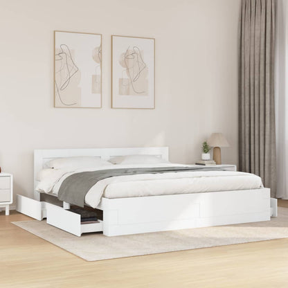 Cadre de lit avec tête de lit – Blanc – 200 x 200 cm