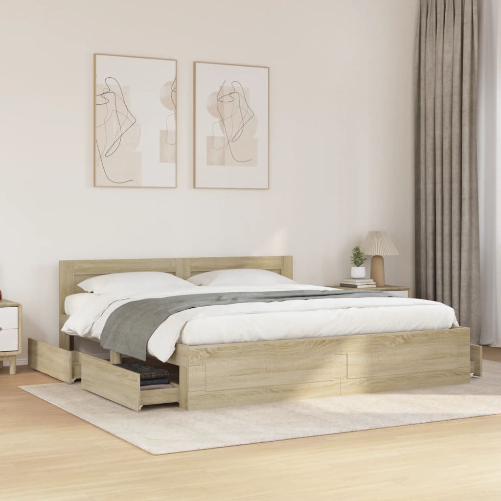 Cadre de lit avec tête de lit – Chêne Sonoma – 200 x 200 cm