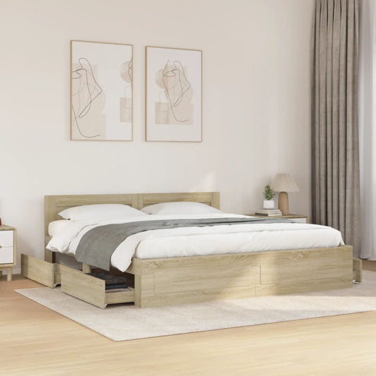 Cadre de lit avec tête de lit – Chêne Sonoma – 200 x 200 cm