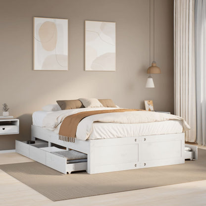 Lit coffre à tiroirs – Blanc – 140 x 200 cm