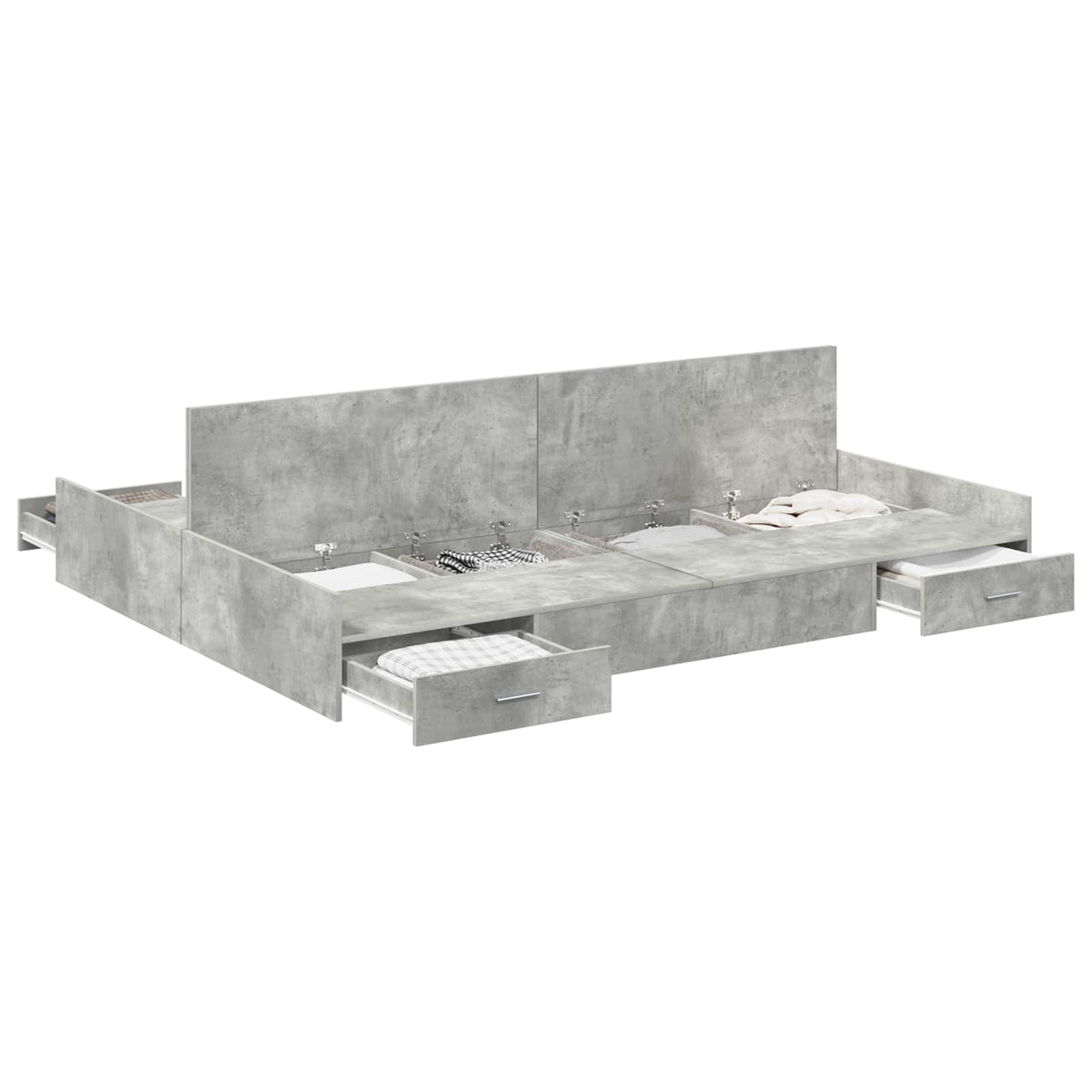 Lit coffre à tiroirs – Gris béton – 160 x 200 cm