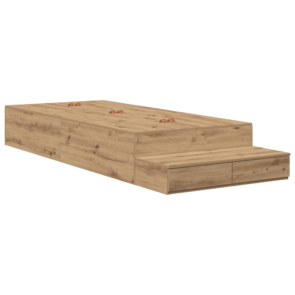 Lit coffre à tiroirs – Chêne artisanal – 100 cm