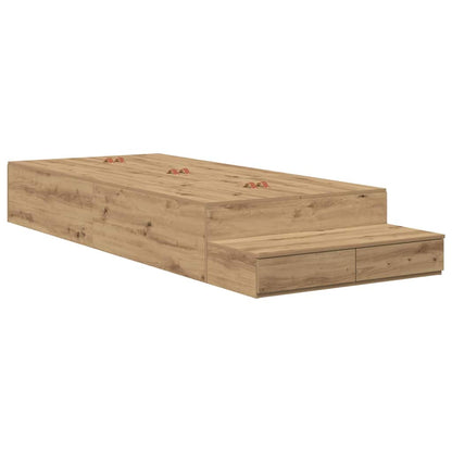 Lit coffre à tiroirs – Chêne artisanal – 100 cm