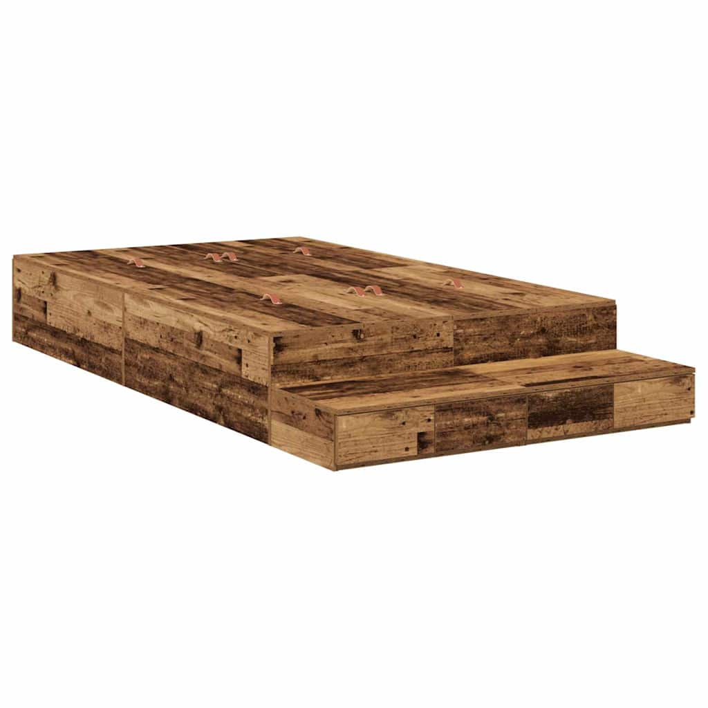 Lit coffre à tiroirs – Bois ancien – 120 cm