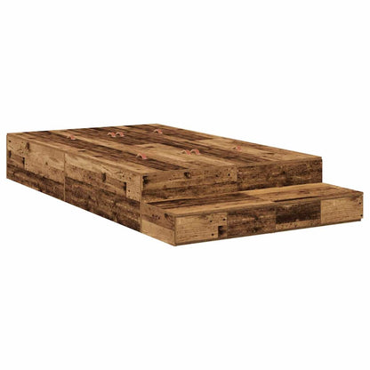 Lit coffre à tiroirs – Bois ancien – 120 cm