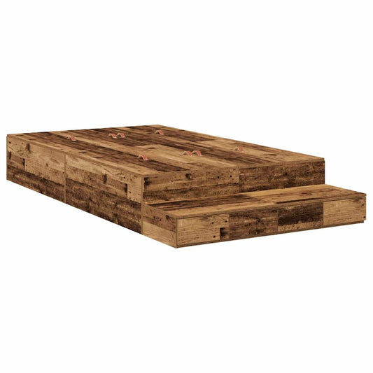 Lit coffre à tiroirs – Bois ancien – 120 cm