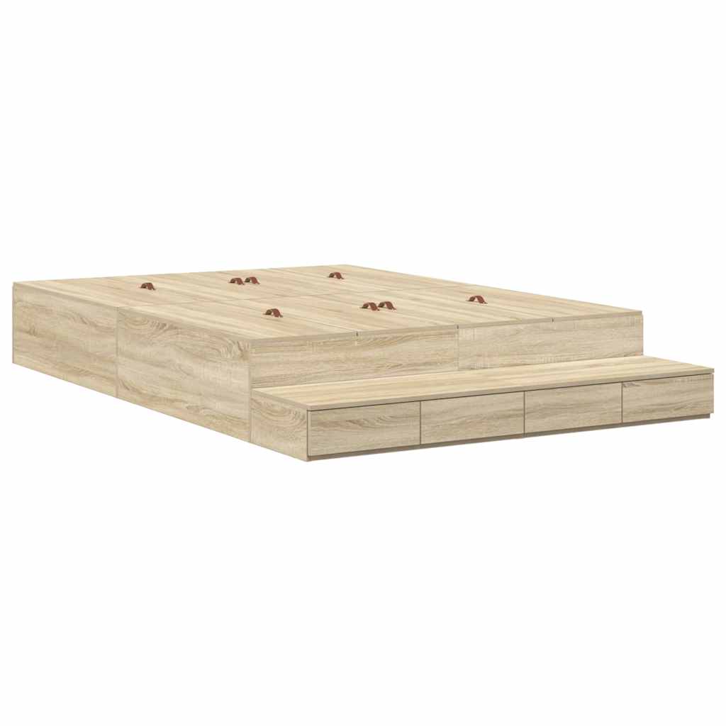 Lit coffre à tiroirs – Chêne Sonoma – 140 cm