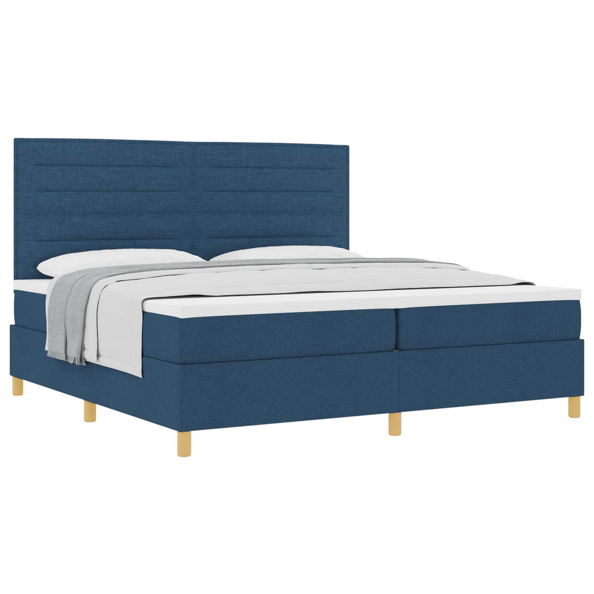 Lit à ressorts avec tête de lit – Bleu tissu – 200 x 200 cm