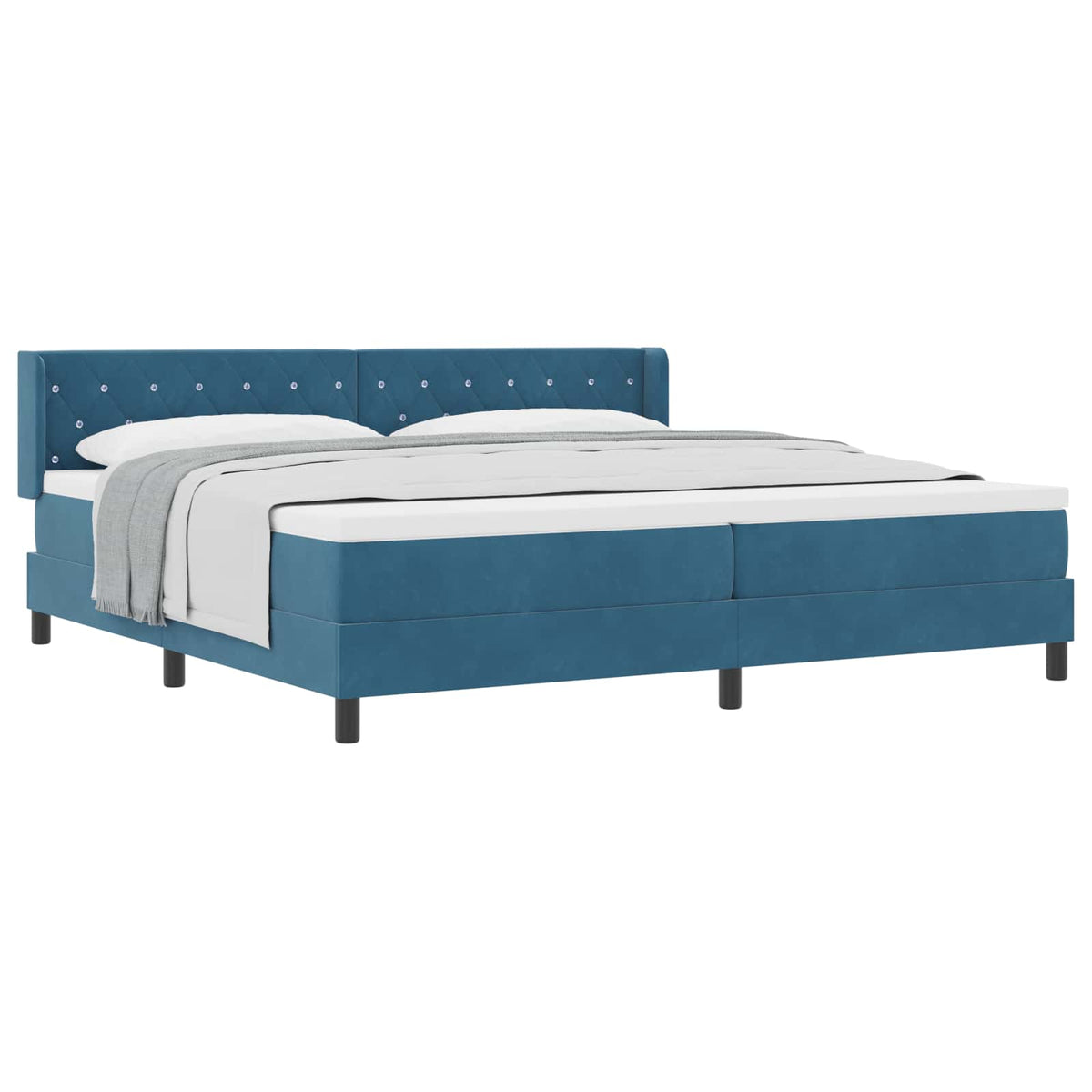 Lit à ressorts avec tête de lit – Bleu foncé velours – 200 x 200 cm