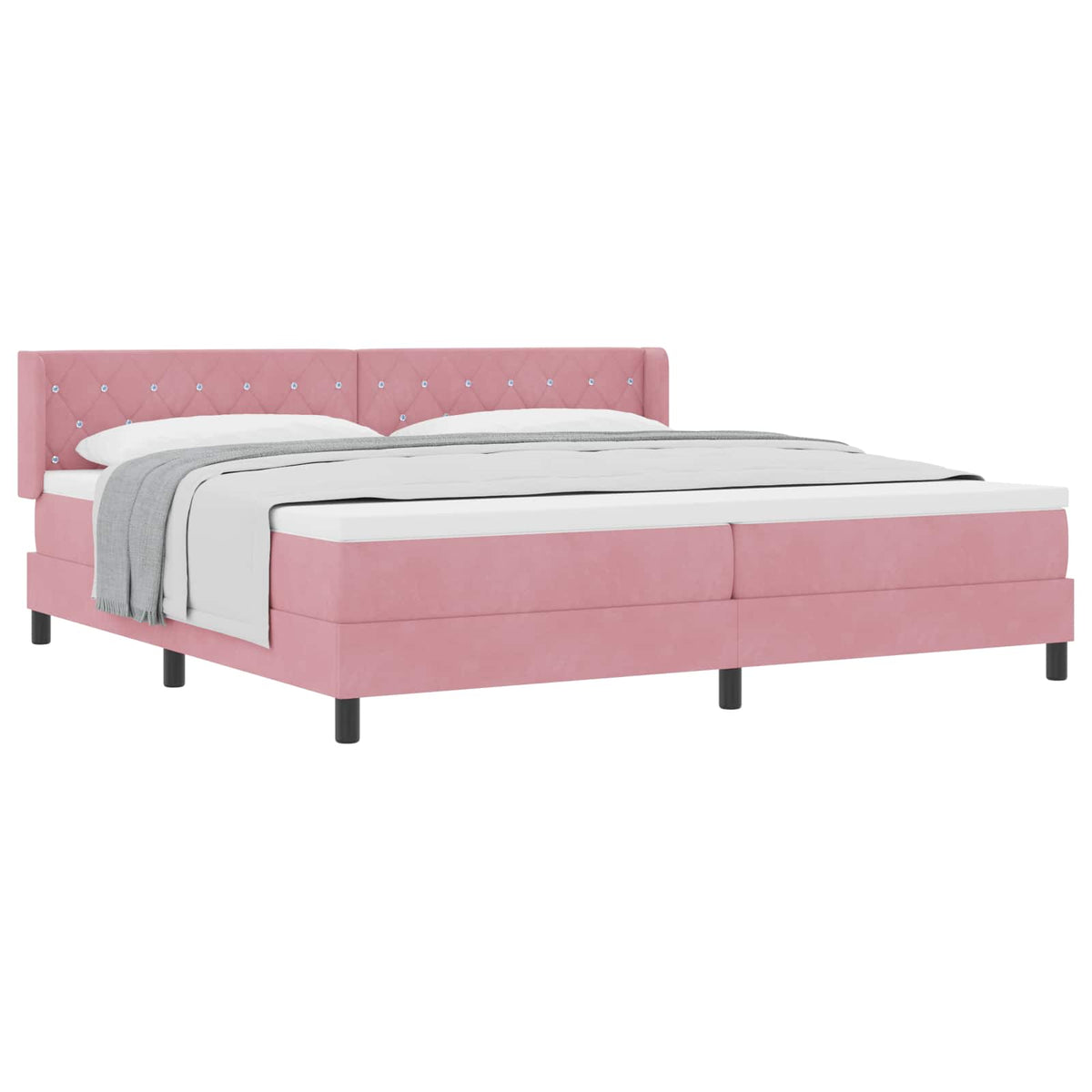 Lit à ressorts avec tête de lit – Rose velours – 200 x 200 cm