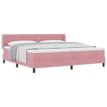 Lit à ressorts avec tête de lit – Rose velours – 200 x 200 cm