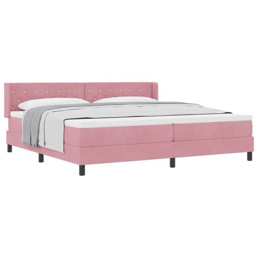 Lit à ressorts avec tête de lit – Rose velours – 200 x 200 cm