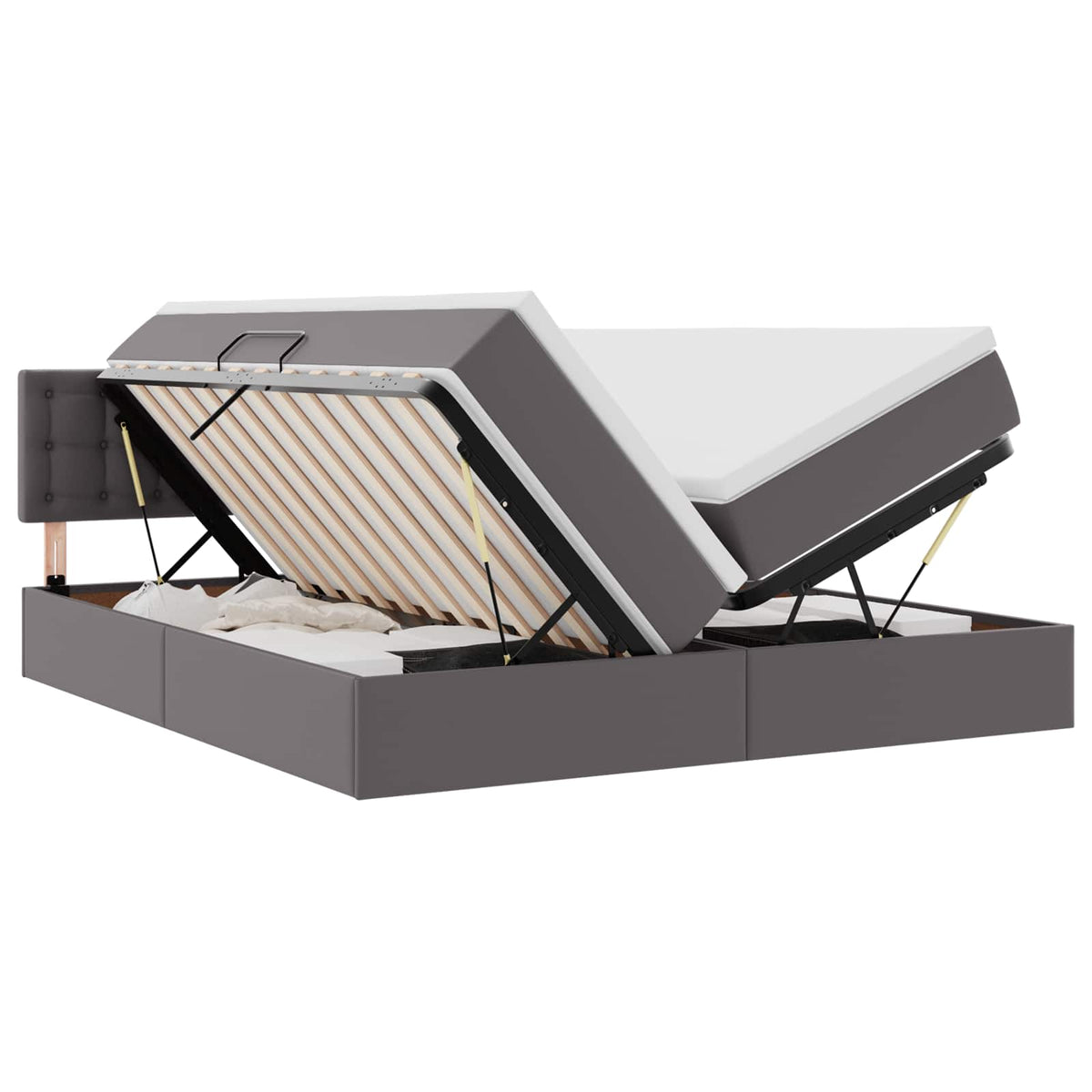 Lit coffre LED – Gris cuir synthétique – 200 x 200 cm