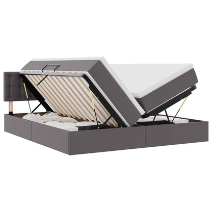 Lit coffre LED – Gris cuir synthétique – 200 x 200 cm
