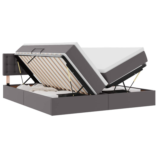 Lit coffre LED – Gris cuir synthétique – 200 x 200 cm