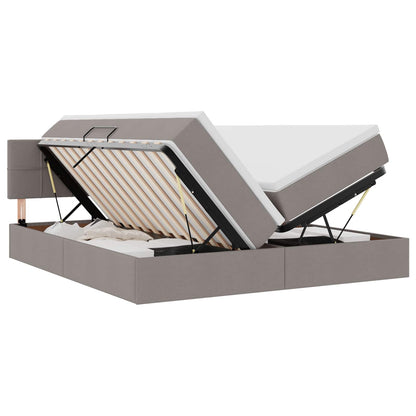 Lit coffre LED avec matelas – Taupe tissu – 200 x 200 cm