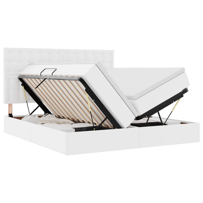 Lit coffre avec matelas – Blanc pur – 200 x 200 cm