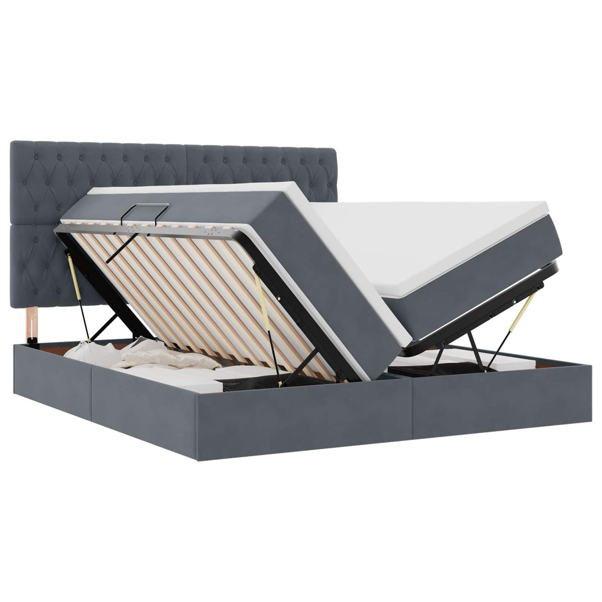 Lit coffre – Gris foncé velours – 200 x 200 cm