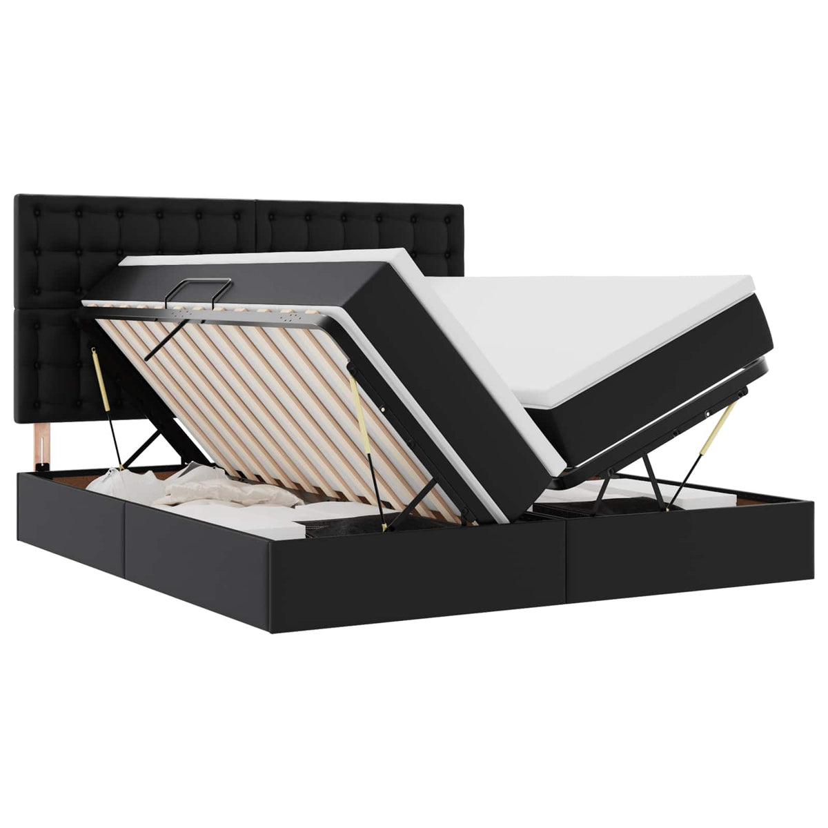 Lit coffre LED – Noir simili cuir – 200 x 200 cm