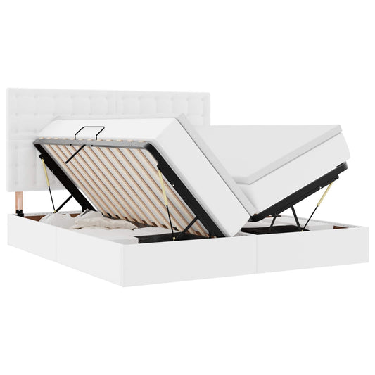 Lit coffre LED – Blanc pur simili cuir – 200 x 200 cm