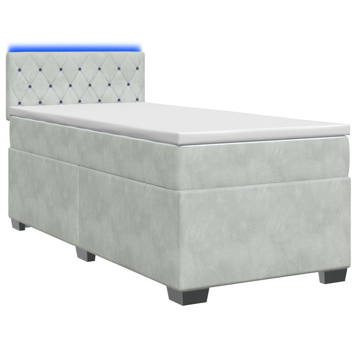 Lit boxspring LED avec matelas – Gris clair velours