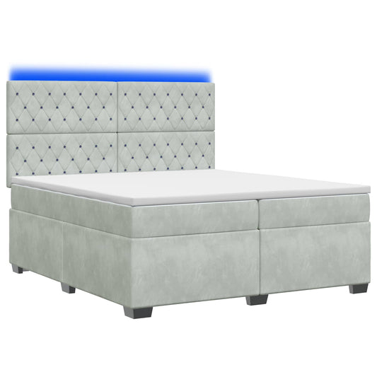 Lit boxspring avec matelas – Gris clair velours – 200 x 200 cm
