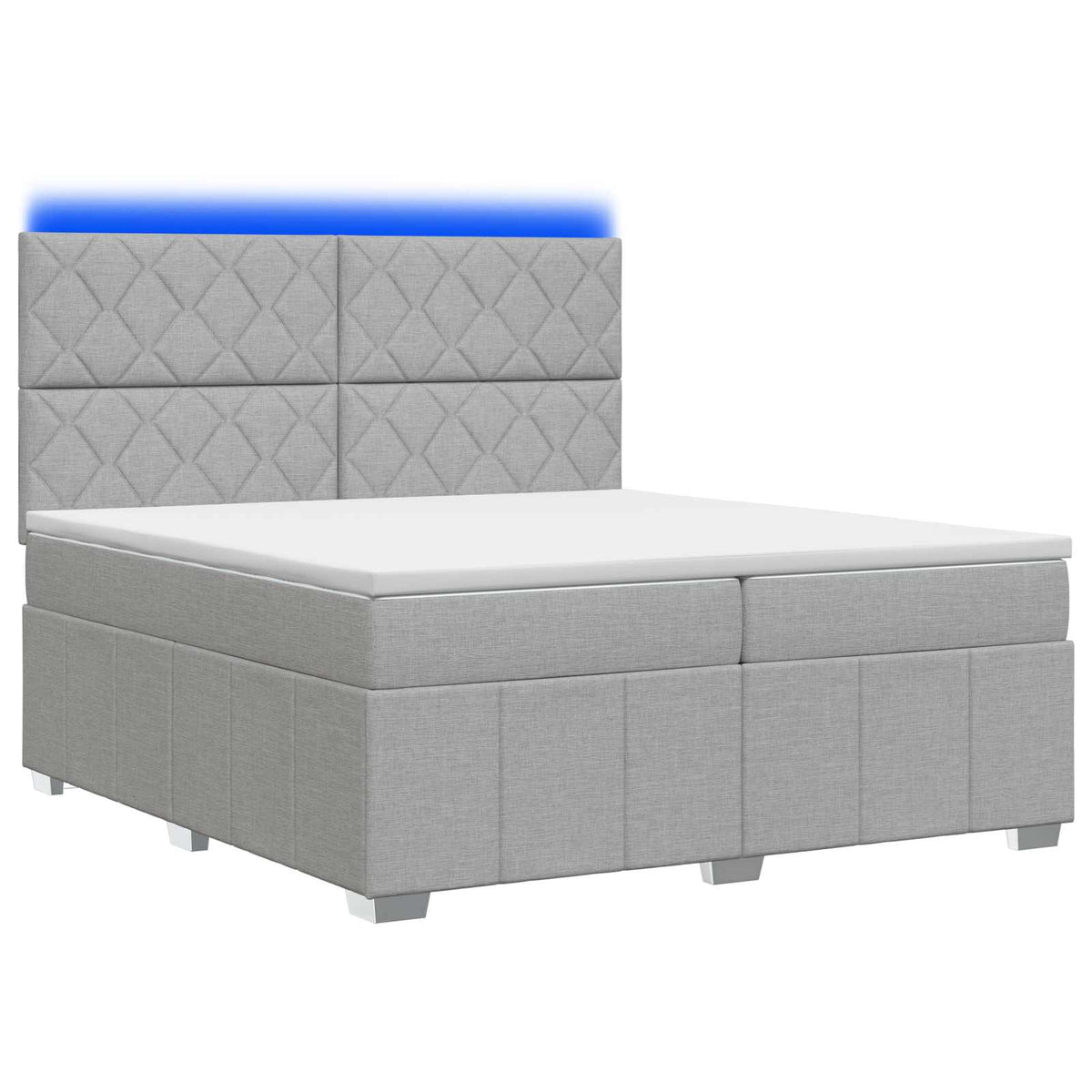 Lit boxspring LED avec matelas – Gris clair tissu – 200 x 200 cm